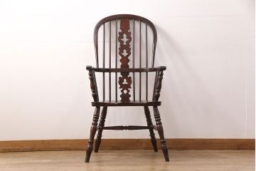 中古　美品　松本民芸家具風　背もたれのデザインがお洒落な上質なつくりのウィンザーチェア(アームチェア、椅子、ウインザーチェア)(R-051742)