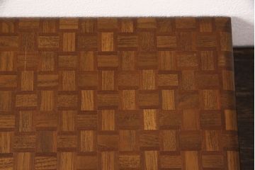 中古　伝統工芸　かご編みのような市松模様がおしゃれな寄木細工の小箱(文箱、収納箱、小物収納、木箱)(R-051747)