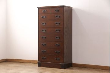 中古　民芸家具　凛とした佇まいが魅力の縦型チェスト(和箪笥、和タンス、整理タンス、引き出し)(R-051750)