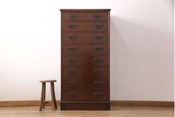 中古　民芸家具　凛とした佇まいが魅力の縦型チェスト(和箪笥、和タンス、整理タンス、引き出し)(R-051750)