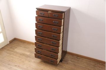 中古　民芸家具　凛とした佇まいが魅力の縦型チェスト(和箪笥、和タンス、整理タンス、引き出し)(R-051750)