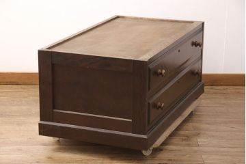 中古　北海道民芸家具　当店リメイク　奥行を詰めて取り入れやすいサイズに生まれ変わるローチェスト(テレビ台、テレビボード、ローボード、引き出し)(R-051753)