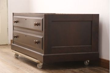 中古　北海道民芸家具　当店リメイク　奥行を詰めて取り入れやすいサイズに生まれ変わるローチェスト(テレビ台、テレビボード、ローボード、引き出し)(R-051753)