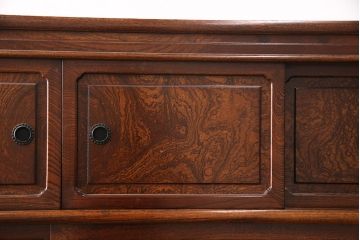 中古　極上品　総漆塗り　前面ケヤキ無垢材　玉杢　最高級品の二段重ね大型茶箪笥(茶棚、飾り棚、収納棚、キャビネット)(定価約250万円)(R-051772)