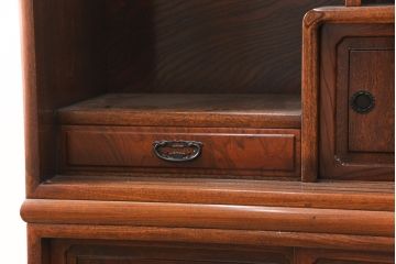 中古　極上品　総漆塗り　前面ケヤキ無垢材　玉杢　最高級品の二段重ね大型茶箪笥(茶棚、飾り棚、収納棚、キャビネット)(定価約250万円)(R-051772)