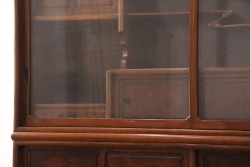 中古　極上品　総漆塗り　前面ケヤキ無垢材　玉杢　最高級品の二段重ね大型茶箪笥(茶棚、飾り棚、収納棚、キャビネット)(定価約250万円)(R-051772)