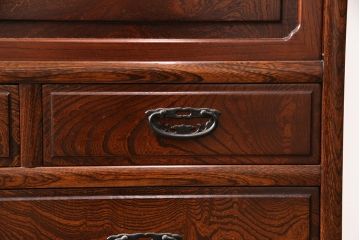 中古　極上品　総漆塗り　前面ケヤキ無垢材　玉杢　最高級品の二段重ね大型茶箪笥(茶棚、飾り棚、収納棚、キャビネット)(定価約250万円)(R-051772)