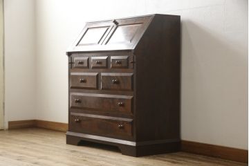 中古　松本民芸家具　T型　シックで上品な佇まいが魅力のライティングビューロー(定価約37万円)(簿記机、在宅ワーク、在宅用ワークデスク)(R-051775)