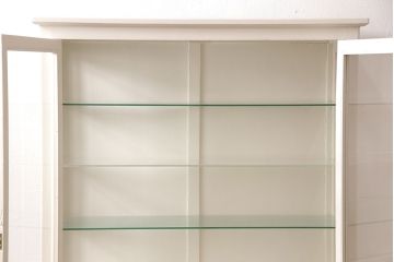 和製アンティーク　ホワイトペイントが可愛らしいケビントガラスケース(飾り棚、陳列棚、収納棚、キャビネット)(R-051776)
