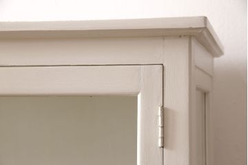 和製アンティーク　ホワイトペイントが可愛らしいケビントガラスケース(飾り棚、陳列棚、収納棚、キャビネット)(R-051776)