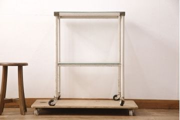 和製アンティーク　シャビーな風合いがお洒落な医療用キャスターワゴン(ケビント、トロリー、キッチンワゴン)(R-051780)