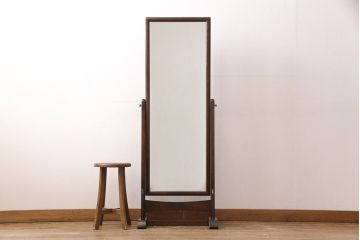 中古　美品　松本民芸家具　シンプルなデザインが魅力的なD型姿見(ミラー、鏡)(定価約12万円)(R-051781)
