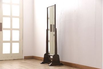中古　美品　松本民芸家具　シンプルなデザインが魅力的なD型姿見(ミラー、鏡)(定価約12万円)(R-051781)