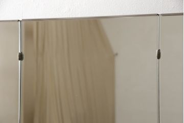 中古　美品　神戸洋家具　永田良介商店　幾何学模様の意匠がアクセントになるドレッサー&スツールセット(鏡台、椅子)(R-051782)