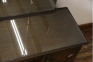中古　美品　神戸洋家具　永田良介商店　幾何学模様の意匠がアクセントになるドレッサー&スツールセット(鏡台、椅子)(R-051782)