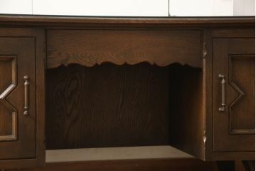 中古　美品　神戸洋家具　永田良介商店　幾何学模様の意匠がアクセントになるドレッサー&スツールセット(鏡台、椅子)(R-051782)