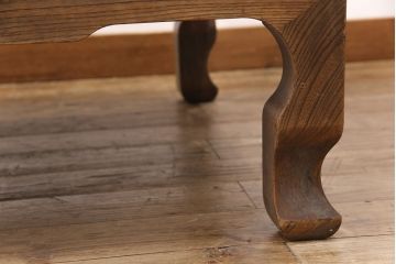 和製アンティーク　総ケヤキ材・玉杢　凝った脚のデザインがおしゃれな座卓(ローテーブル、センターテーブル)(R-051784)