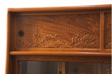 中古　美品　前面ケヤキ材　なかなかお目にかかれない特大サイズの2段重ね茶箪笥(茶棚、食器棚、収納棚、キャビネット、戸棚)(定価約135万円)(R-051786)