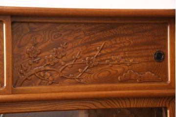 中古　美品　前面ケヤキ材　なかなかお目にかかれない特大サイズの2段重ね茶箪笥(茶棚、食器棚、収納棚、キャビネット、戸棚)(定価約135万円)(R-051786)