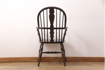 中古　北海道民芸家具　HM267　クラシカルな佇まいのダブルボーウィンザーアームチェア(ダブルボウ、ダイニングチェア、椅子)(R-051796)