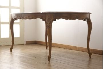 中古　DREXEL HERITAGE(ドレクセルヘリテイジ)　アメリカ輸入モデル　格調高いデザインが魅力的なニレ材製エクステンションテーブル(拡張式テーブル、ダイニングテーブル)(R-051812)