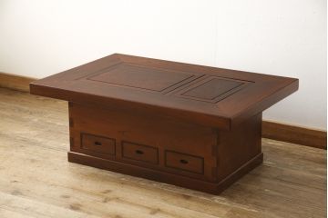 中古　美品　総ケヤキ材　上質な和の空間づくりに最適な関西火鉢(長火鉢、囲炉裏、座卓、ローテーブル)(R-051818)