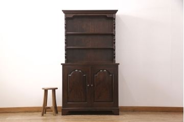 中古　美品　松本民芸家具　#36型皿棚　深い色合いと独特の木目が美しい食器棚(収納棚、カップボード)(定価約40万円)(R-051822)