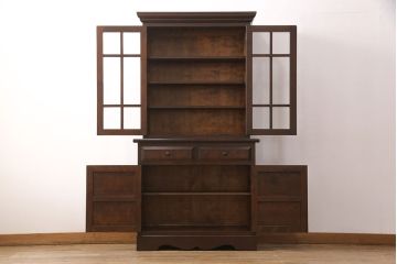 中古　美品　松本民芸家具　シックな雰囲気がおしゃれなA型食器棚(カップボード、キャビネット、収納棚、戸棚)(定価約50万円)(R-051823)