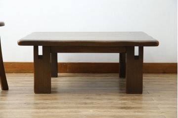 ビンテージ　美品　神戸洋家具　永田良介商店　特注品　民芸風　シンプルなデザインがお部屋に取り入れやすいナラ材製ローテーブル(座卓、センターテーブル、ヴィンテージ)(R-051825)