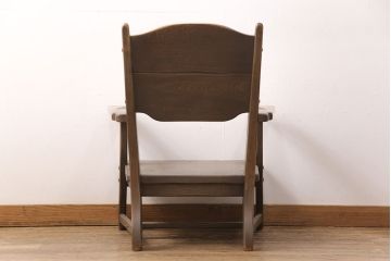 ビンテージ　美品　神戸洋家具　永田良介商店　特注品　民芸風　ナラ材　木の温もりを感じるアームチェア(1人掛け、椅子、ヴィンテージ)(R-051826)