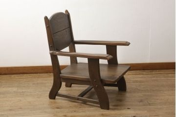 ビンテージ　美品　神戸洋家具　永田良介商店　特注品　民芸風　ナラ材　木の温もりを感じるアームチェア(1人掛け、椅子、ヴィンテージ)(R-051827)