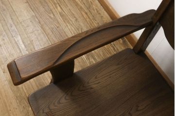 ビンテージ　美品　神戸洋家具　永田良介商店　特注品　民芸風　ナラ材　木の温もりを感じるアームチェア(1人掛け、椅子、ヴィンテージ)(R-051827)