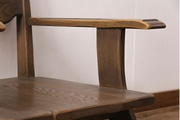 ビンテージ　美品　神戸洋家具　永田良介商店　特注品　民芸風　ナラ材　木の温もりを感じるアームチェア(1人掛け、椅子、ヴィンテージ)(R-051828)