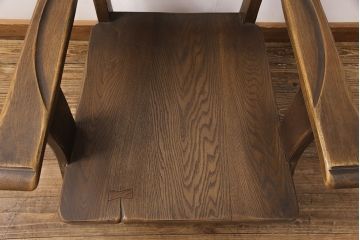 ビンテージ　美品　神戸洋家具　永田良介商店　特注品　民芸風　ナラ材　木の温もりを感じるアームチェア(1人掛け、椅子、ヴィンテージ)(R-051828)