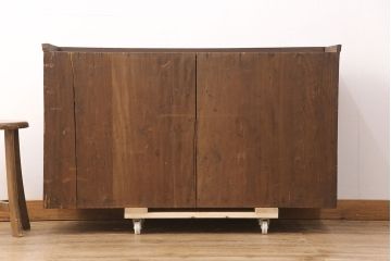 和製アンティーク　前面ケヤキ材　ガラスを入れて丸窓にリメイク!　レトロなデザインが可愛らしい収納戸棚(テレビボード、テレビ台、サイドボード、ローボード)(R-051838)