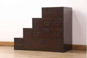 中古　美品　青木産業製　上質な和の雰囲気香る階段箪笥(江戸整理タンス、収納箪笥、和タンス)(定価約25万円)(R-051839)