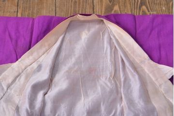 大正〜昭和初期　梅に牡丹　アンティーク　縮緬着物(正絹、古布、ちりめん)(R-051869)
