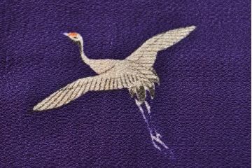 アンティーク着物　飛鶴に梅　刺繍打掛(正絹、古布)(R-051870)