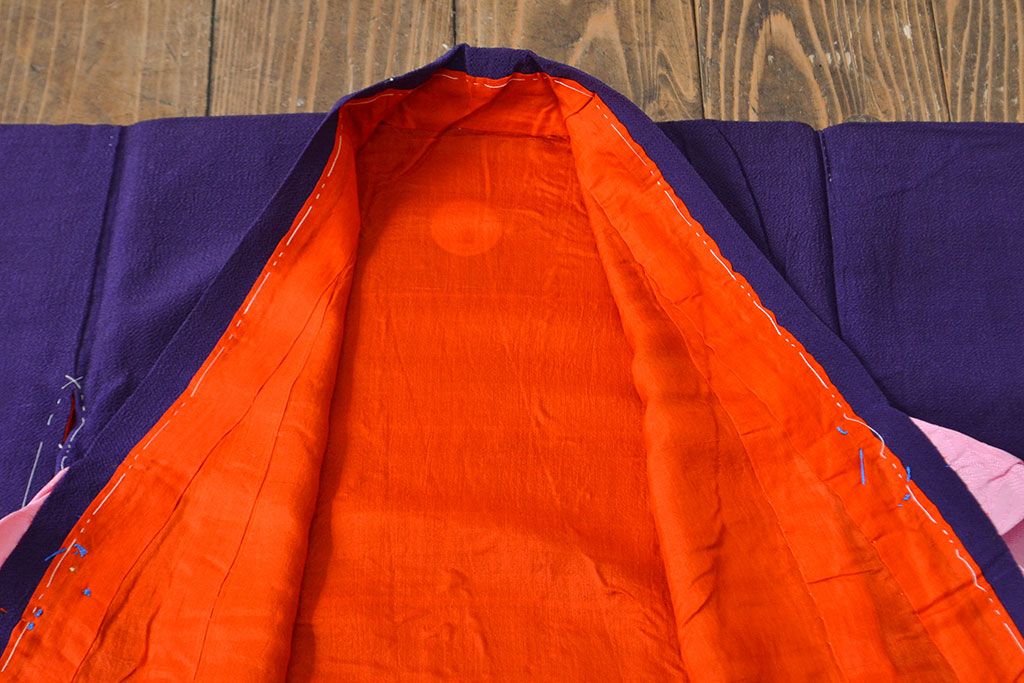 アンティーク着物　飛鶴に梅　刺繍打掛(正絹、古布)(R-051870)