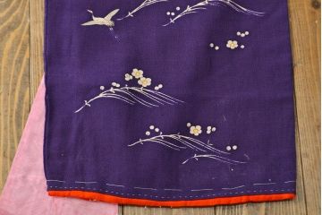 アンティーク着物　飛鶴に梅　刺繍打掛(正絹、古布)(R-051870)