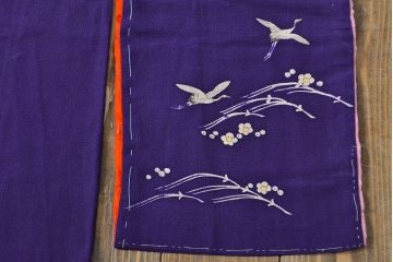 アンティーク着物　飛鶴に梅　刺繍打掛(正絹、古布)(R-051870)