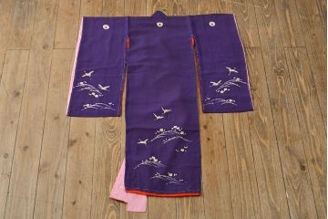アンティーク着物　飛鶴に梅　刺繍打掛(正絹、古布)(R-051870)