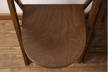 ヨーロッパビンテージ　ヴィンテージ家具　素朴な木の風合いが味わい深い折り畳みチェア2脚セット(折りたたみ、椅子、板座チェア)(R-051874)