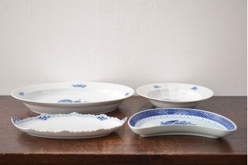 ROYAL COPENHAGEN  ロイヤルコペンハーゲン　ブルーフラワー　ファイアンス　プリンセス　お皿　4点セット(菓子皿、洋食器、4枚セット)(R-051876)