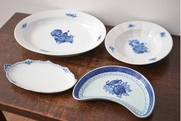 ROYAL COPENHAGEN  ロイヤルコペンハーゲン　ブルーフラワー　ファイアンス　プリンセス　お皿　4点セット(菓子皿、洋食器、4枚セット)(R-051876)