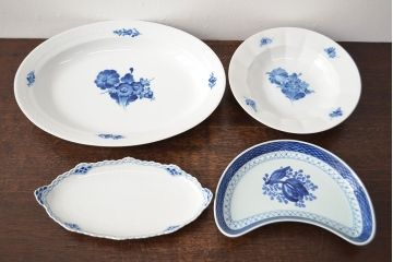 ROYAL COPENHAGEN  ロイヤルコペンハーゲン　ブルーフラワー　ファイアンス　プリンセス　お皿　4点セット(菓子皿、洋食器、4枚セット)(R-051876)
