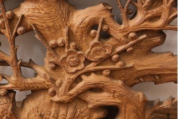 和製アンティーク　めでたさの象徴!梅と竹の彫刻が見事な彫刻欄間(明かり取り、明り取り)(R-051883)