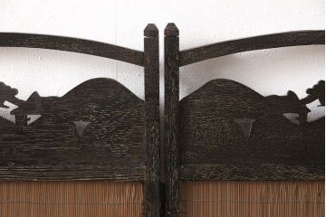和製アンティーク　蝶や花の透かし彫りが可愛らしい四連衝立(パーテーション、つい立て)(R-051884)