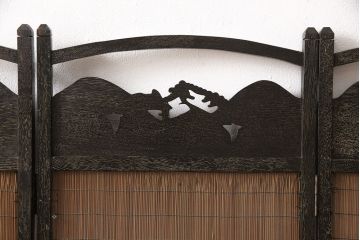 和製アンティーク　蝶や花の透かし彫りが可愛らしい四連衝立(パーテーション、つい立て)(R-051884)