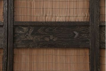 和製アンティーク　蝶や花の透かし彫りが可愛らしい四連衝立(パーテーション、つい立て)(R-051884)